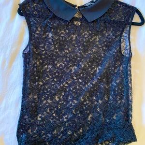 Express Black lace top with Peter Pan collar, size XS
